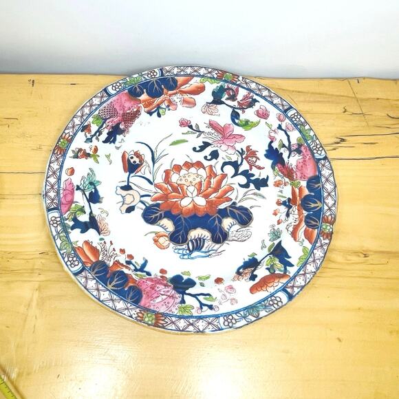 Antique 1813-1820 Masons Ironstone 8" Plate Water Lily Pattern, Signed 3/4 - 8* - Picture 5 of 6